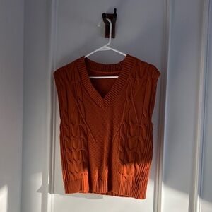 Cable Knit V-Neck Sweater Vest - Rust